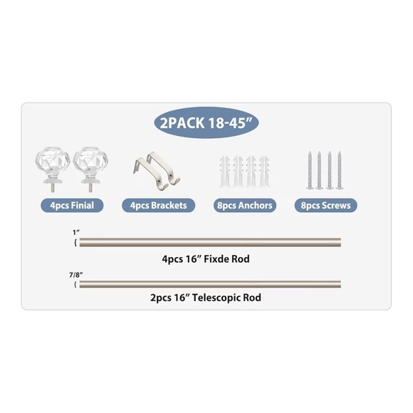 Crystal Finial Curtain Rod Set Adjustable 18-45 Inch Champagne Bronze - Picture 2 of 6